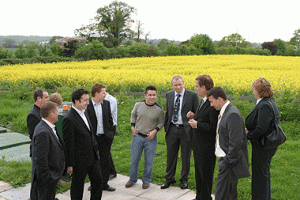 Though class moved outside to the beautiful countryside of south central England, BMG students remained riveted to their instructor, Ed Katz, third from the right.