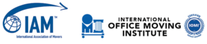 Logos for International Association of Movers on the left and International Office Moving Institute | IOMI certified on the right